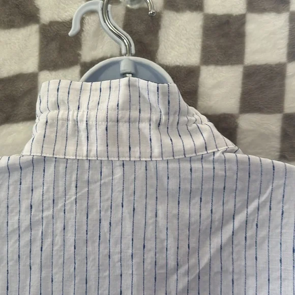 Terra Sj Apperal Large Blouse Shirt White Blue Linen Lagenlook - Picture 12 of 13